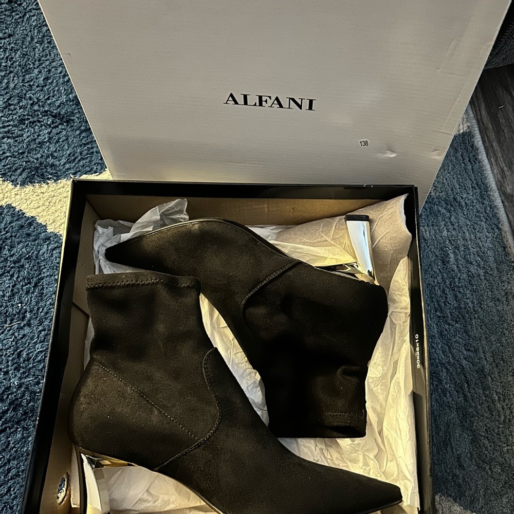 Alfani Women's Black Ankle Booties with Silver Heel